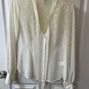 Express Ivory Sheer Dot-Print Tie-Neck Blouse
